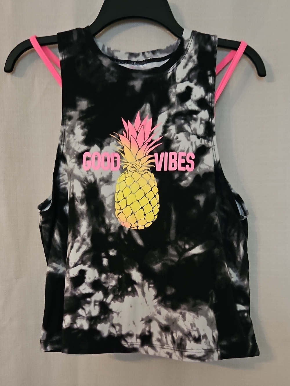 No Boundaries Black & Pink Tie-Dye Pineapple Graphic Tank